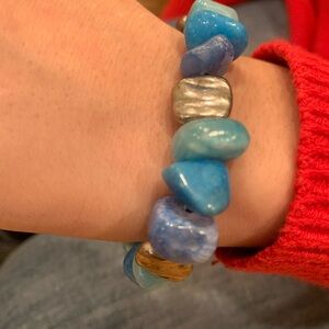 Blue and Silver Natual Stone Beaded Bracelet